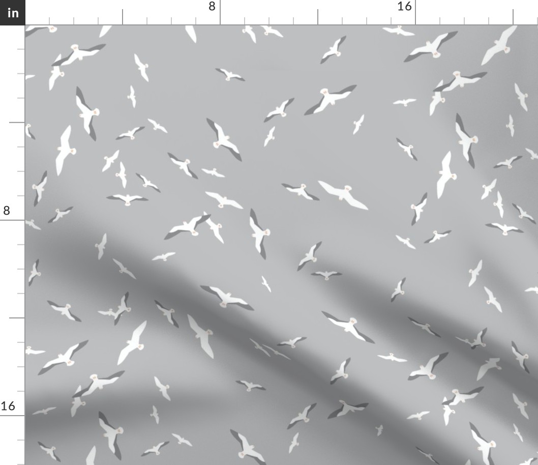 Flying Seagulls in Grey