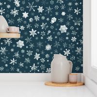 Retro Skiing Snowflakes - large snowflakes on navy