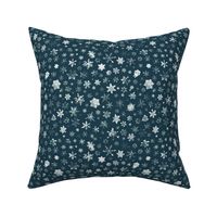 Retro Skiing Snowflakes - large snowflakes on navy