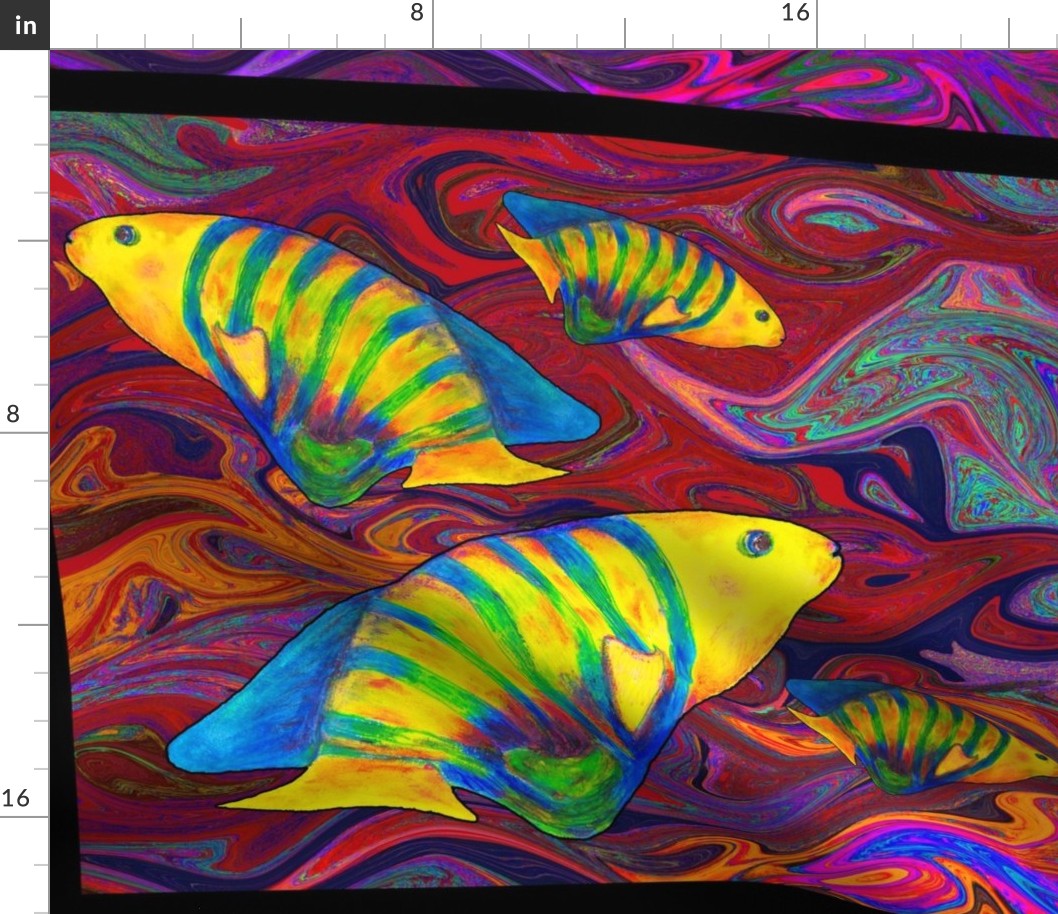 FISHES WAVES 4 in 1 or 1 Yard PANEL