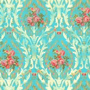 Roccoco fleur Roses aqua