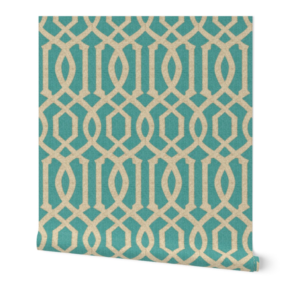 Victoria Trellis in Linen on Turquoise