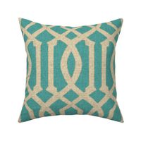 Victoria Trellis in Linen on Turquoise