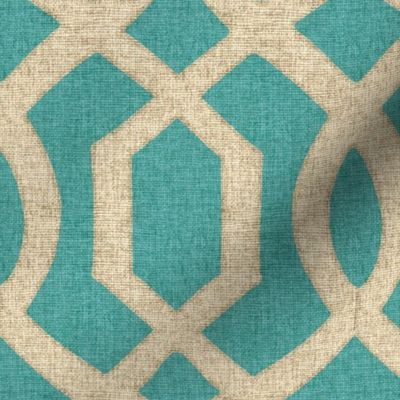 Victoria Trellis in Linen on Turquoise