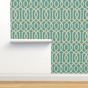 Victoria Trellis in Linen on Turquoise