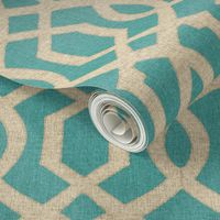 Victoria Trellis in Linen on Turquoise