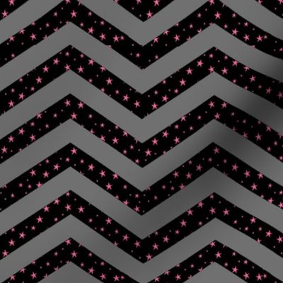  Black and Grey Chevron with Pink Stars