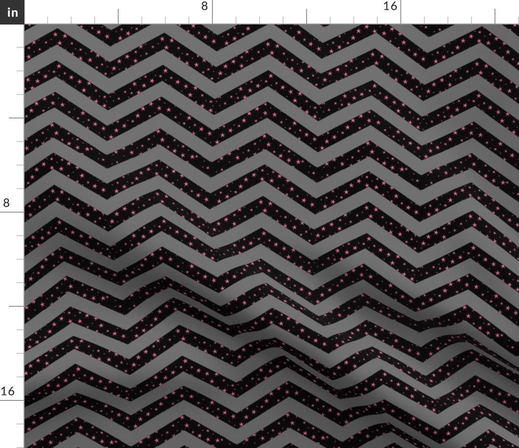  Black and Grey Chevron with Pink Stars