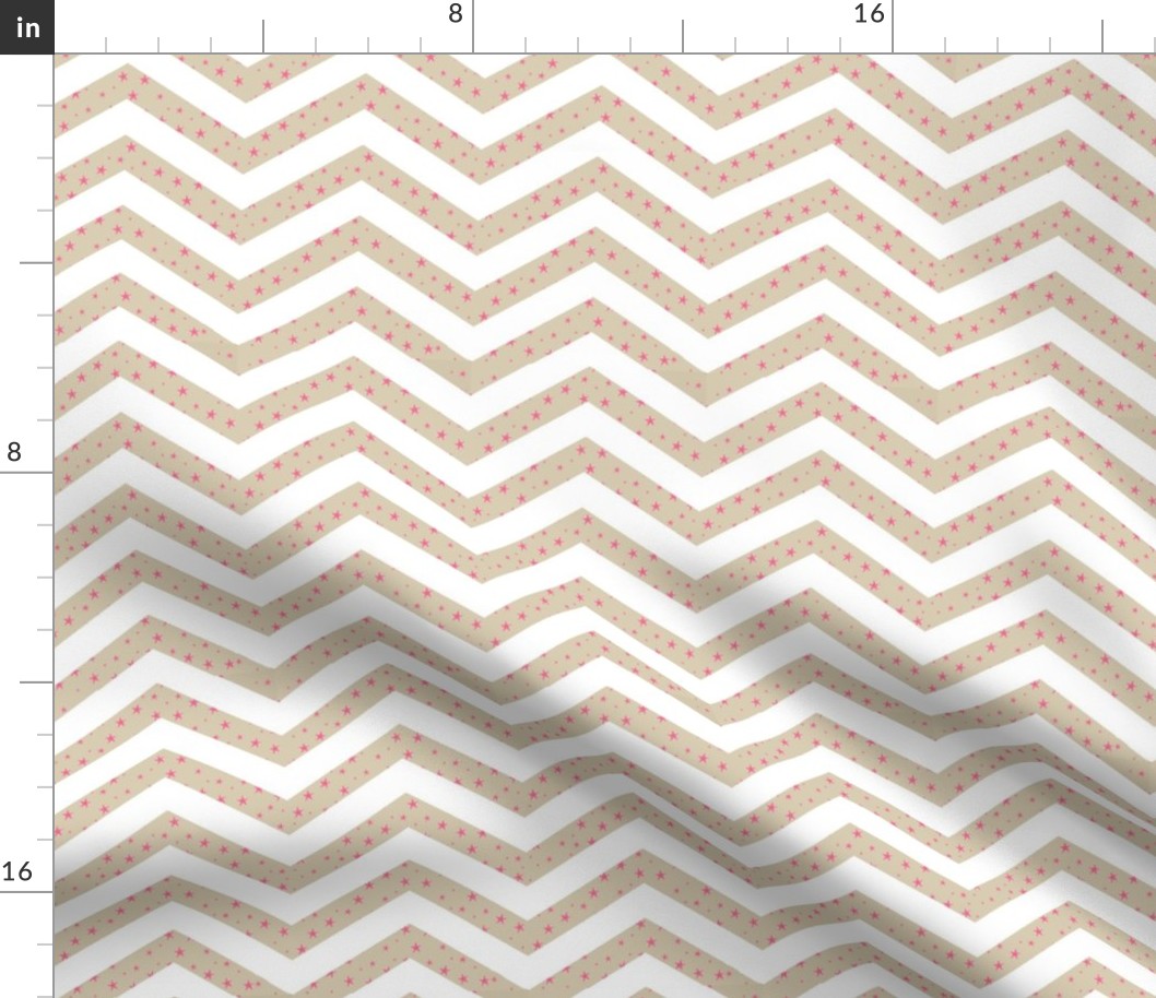 Cappuccino and White Chevron with Pink Stars