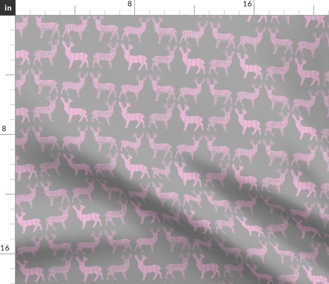 Pink Meadow Deer on Grey