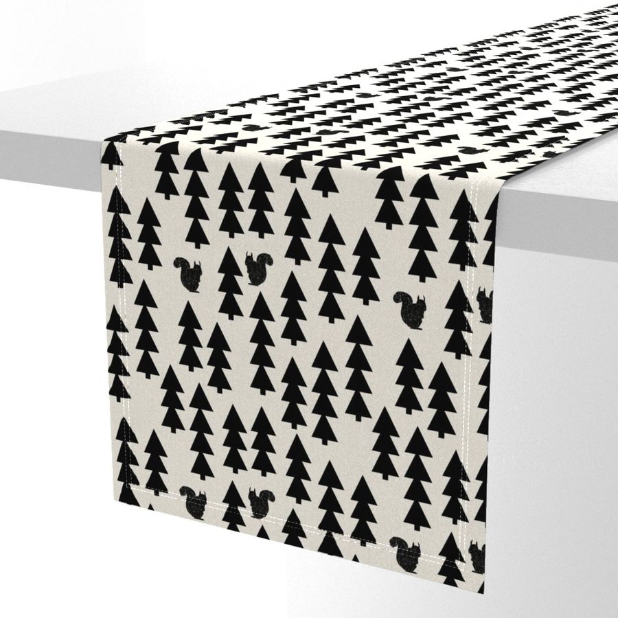 woodland squirrel fabric // black and cream forest trees woodland 