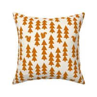 triangle trees fabric // woodland cream and rust orange trees forest