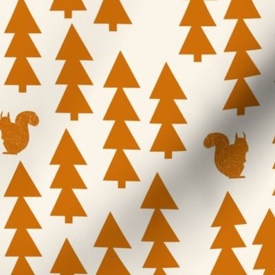 triangle trees fabric // woodland cream and rust orange trees forest