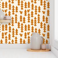 triangle trees fabric // woodland cream and rust orange trees forest