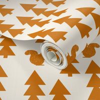 triangle trees fabric // woodland cream and rust orange trees forest