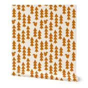 triangle trees fabric // woodland cream and rust orange trees forest