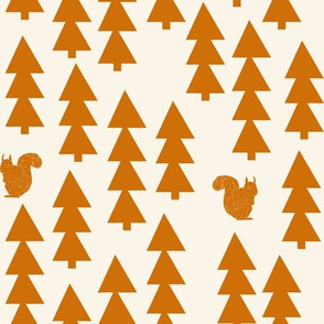 triangle trees fabric // woodland cream and rust orange trees forest