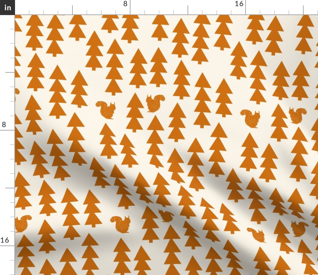 triangle trees fabric // woodland cream and rust orange trees forest