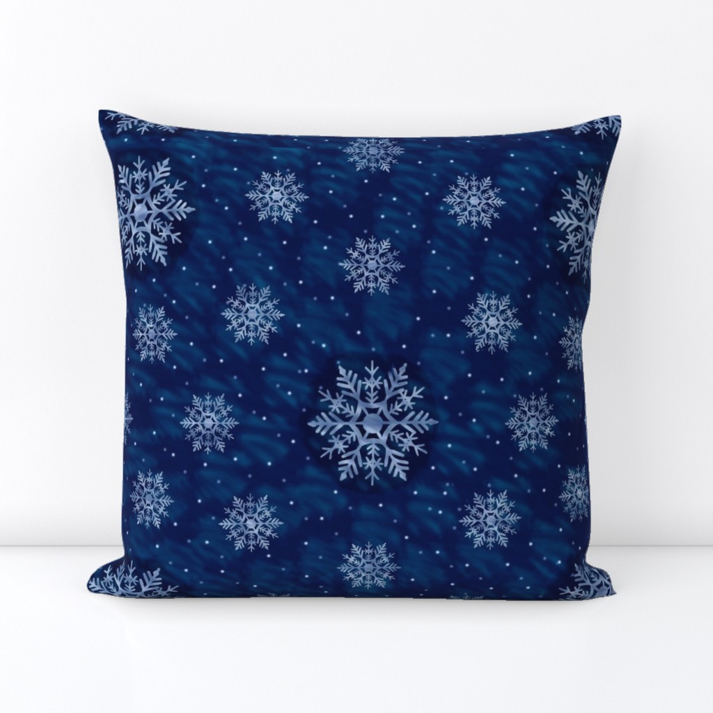 Snowy NIght - Snowflakes On Dark Blue Swirls
