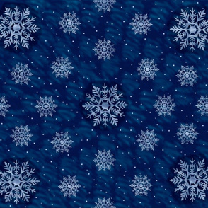 Snowy NIght - Snowflakes On Dark Blue Swirls