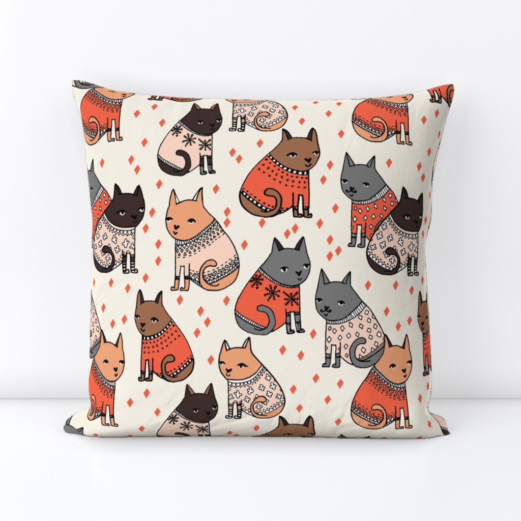 cats in sweaters // holiday christmas sweater ugly sweater illustration pattern for fashion textiles and wallpapers