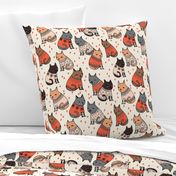 cats in sweaters // holiday christmas sweater ugly sweater illustration pattern for fashion textiles and wallpapers