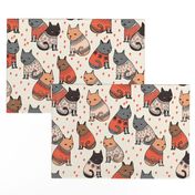 cats in sweaters // holiday christmas sweater ugly sweater illustration pattern for fashion textiles and wallpapers