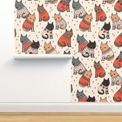 cats in sweaters // holiday christmas sweater ugly sweater illustration pattern for fashion textiles and wallpapers