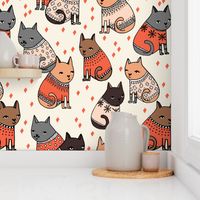 cats in sweaters // holiday christmas sweater ugly sweater illustration pattern for fashion textiles and wallpapers