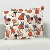 cats in sweaters // holiday christmas sweater ugly sweater illustration pattern for fashion textiles and wallpapers