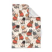 cats in sweaters // holiday christmas sweater ugly sweater illustration pattern for fashion textiles and wallpapers