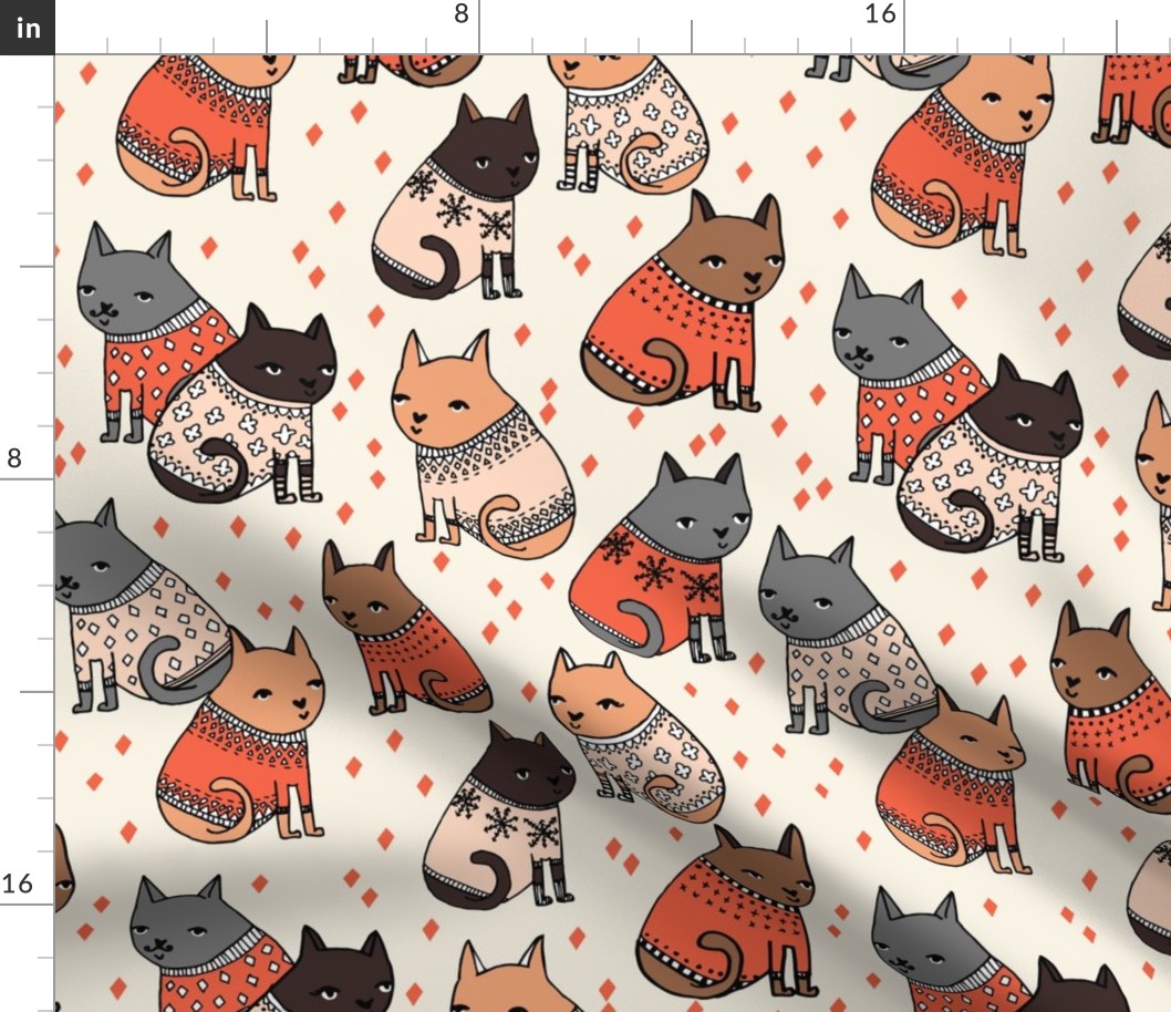 cats in sweaters // holiday christmas sweater ugly sweater illustration pattern for fashion textiles and wallpapers