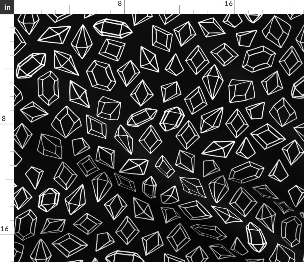 crystals // black and white gem design gems fabric gemstones fabric