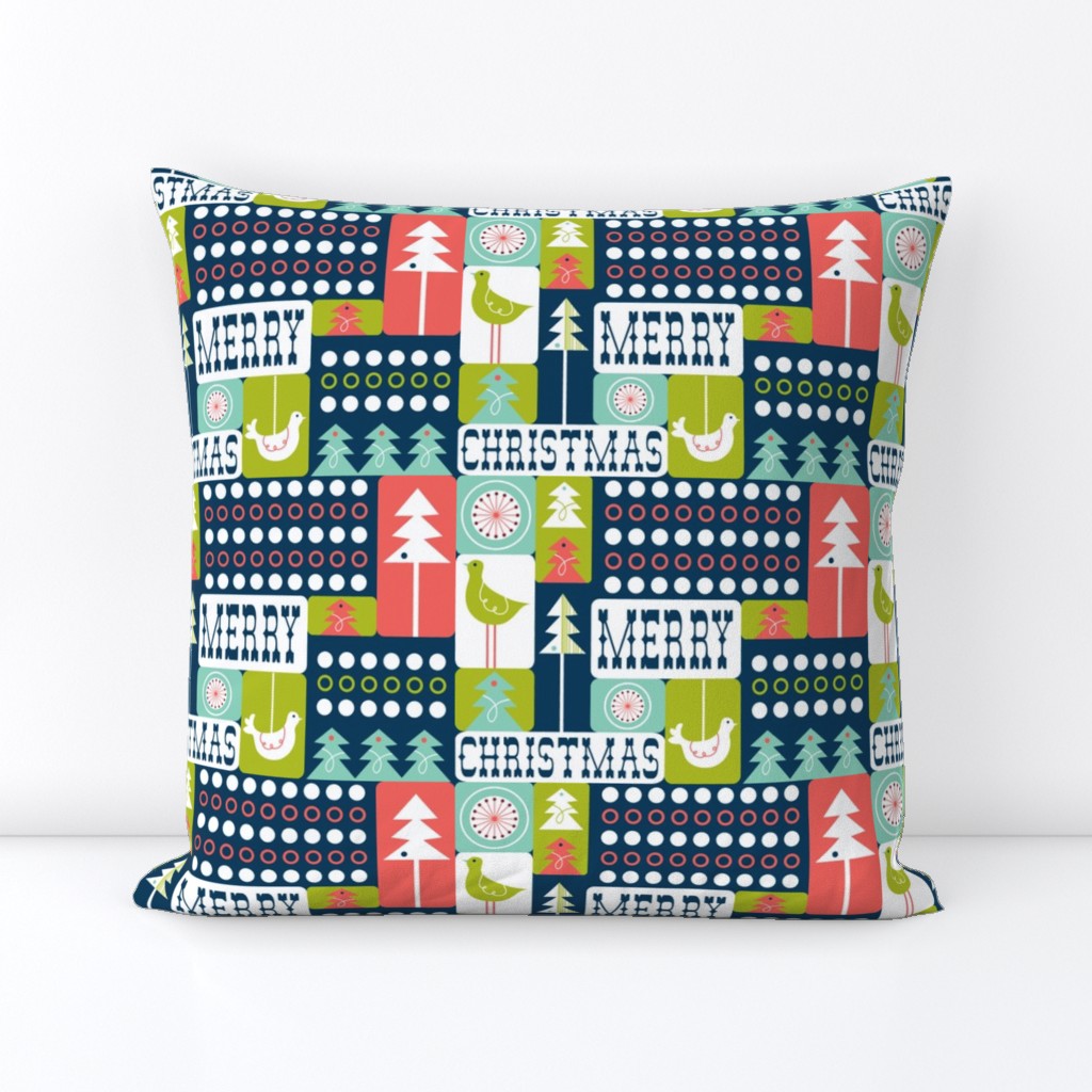 Christmas Collage - Midcentury Modern Holiday Remix Navy Blue