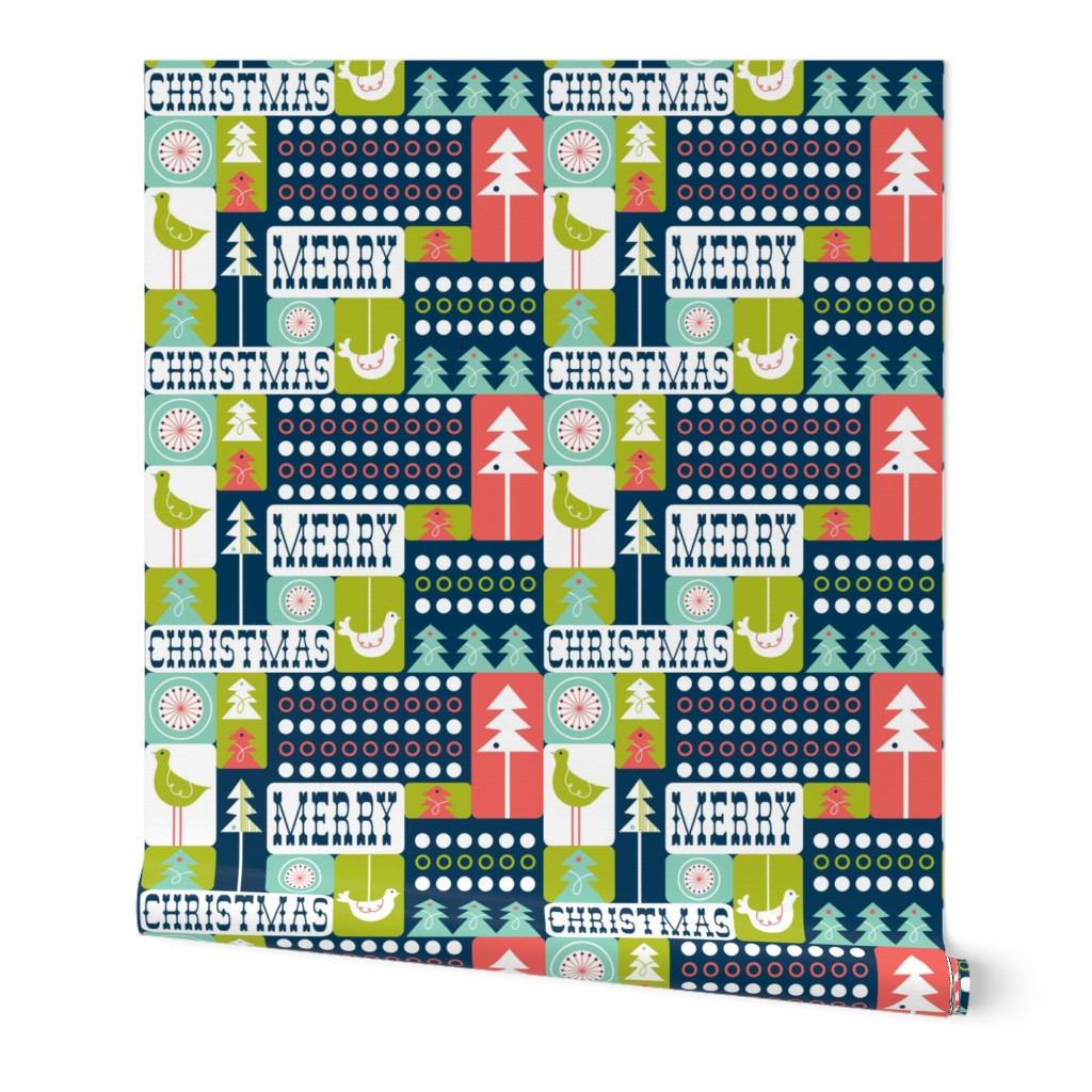 Christmas Collage - Midcentury Modern Holiday Remix Navy Blue