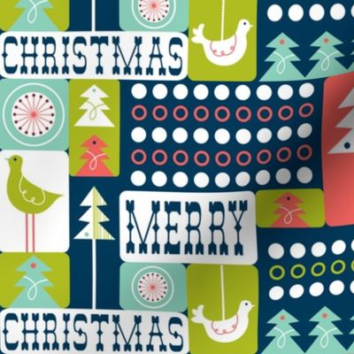 Christmas Collage - Midcentury Modern Holiday Remix Navy Blue