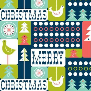 Christmas Collage - Midcentury Modern Holiday Remix Navy Blue