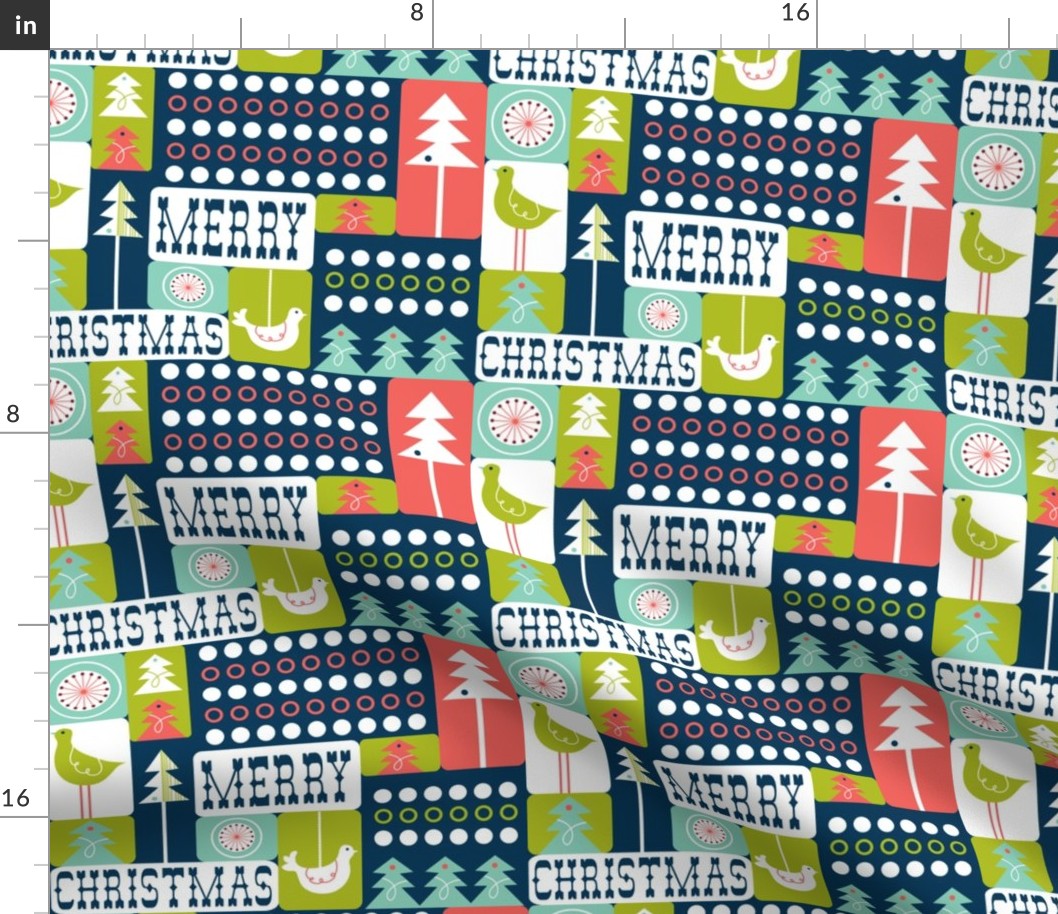 Christmas Collage - Midcentury Modern Holiday Remix Navy Blue