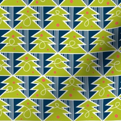 Trim A Tree - Retro Christmas Trees Remix Green & Navy