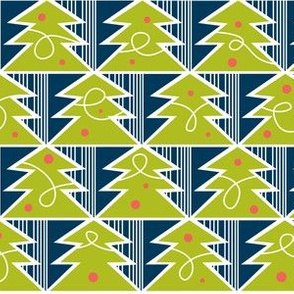 Trim A Tree - Retro Christmas Trees Remix Green & Navy