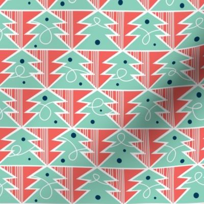 Trim A Tree - Retro Christmas Trees Remix Red & Aqua