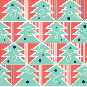 Trim A Tree - Retro Christmas Trees Remix Red & Aqua