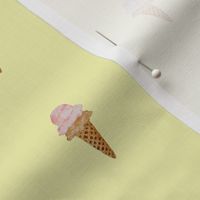 Small Watercolor Ice Cream in Waffle Cones with Pastel Yellow Background in One Direction