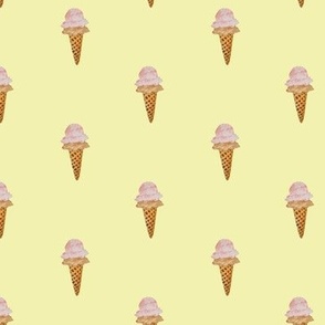 Small Watercolor Ice Cream in Waffle Cones with Pastel Yellow Background in One Direction