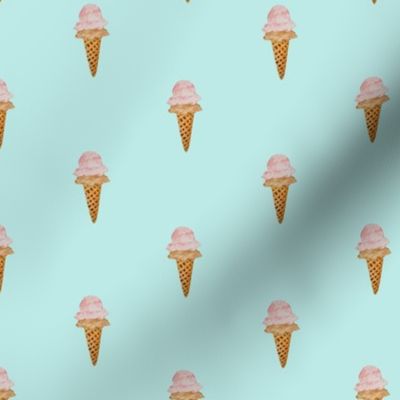 Small Watercolor Ice Cream in Waffle Cones with Pastel Acqua background in One Direction