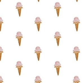Small Watercolor Ice Cream in Waffle Cones with White Background in One Direction
