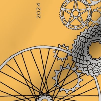 2020 bicycle parts tea towel calendar - golden yellow