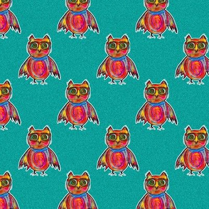 THE OWL WEARING GOGGLES on Turquoise