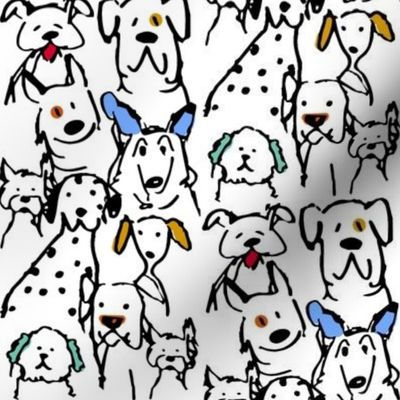 Color Pop Doodle Dogs,  4 inch x 8 inch repeat scale Black Outline