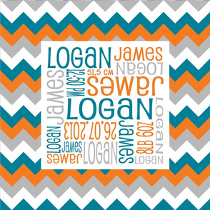 Personalised Birth Cushion Panel - Teal Orange Grey Chevron